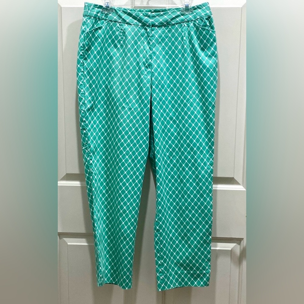 Appleseed’s Green White Geometric Print SZ 12 Country Club Coastal Grandma Pants